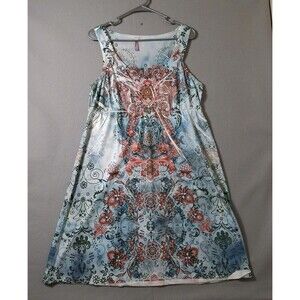 Kiara XL Boho Dress Blue Coral Mandala Floral Sleeveless Empire Waist Festival